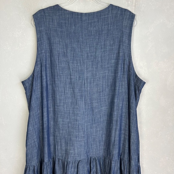 Wayward Fancies Eshakti size 3X maxi dress tier cotton chambray blue sleeveless - Picture 7 of 13